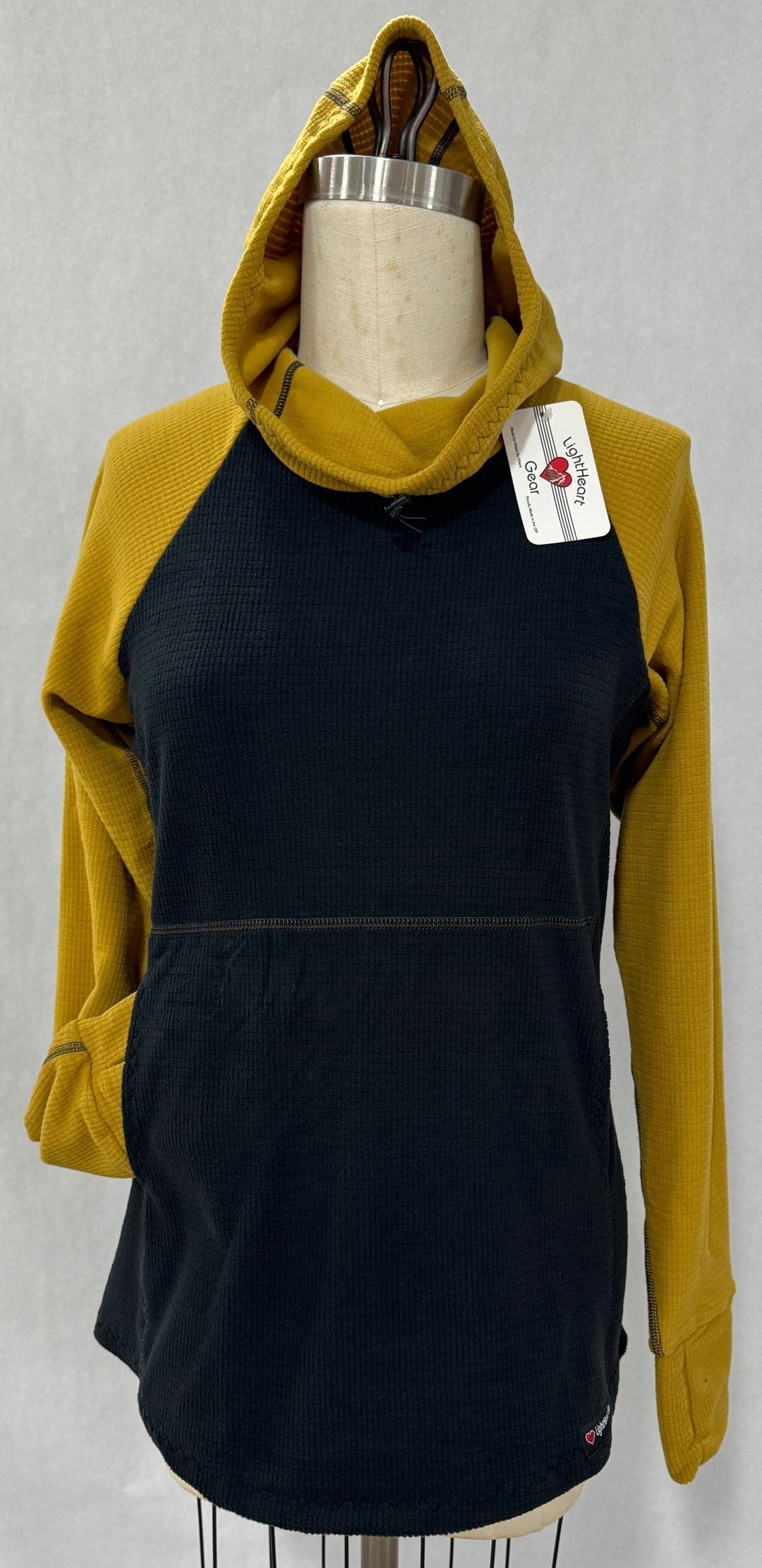 Women's Fleece Hoodie - Black w/ Mustard sleeves & hood
