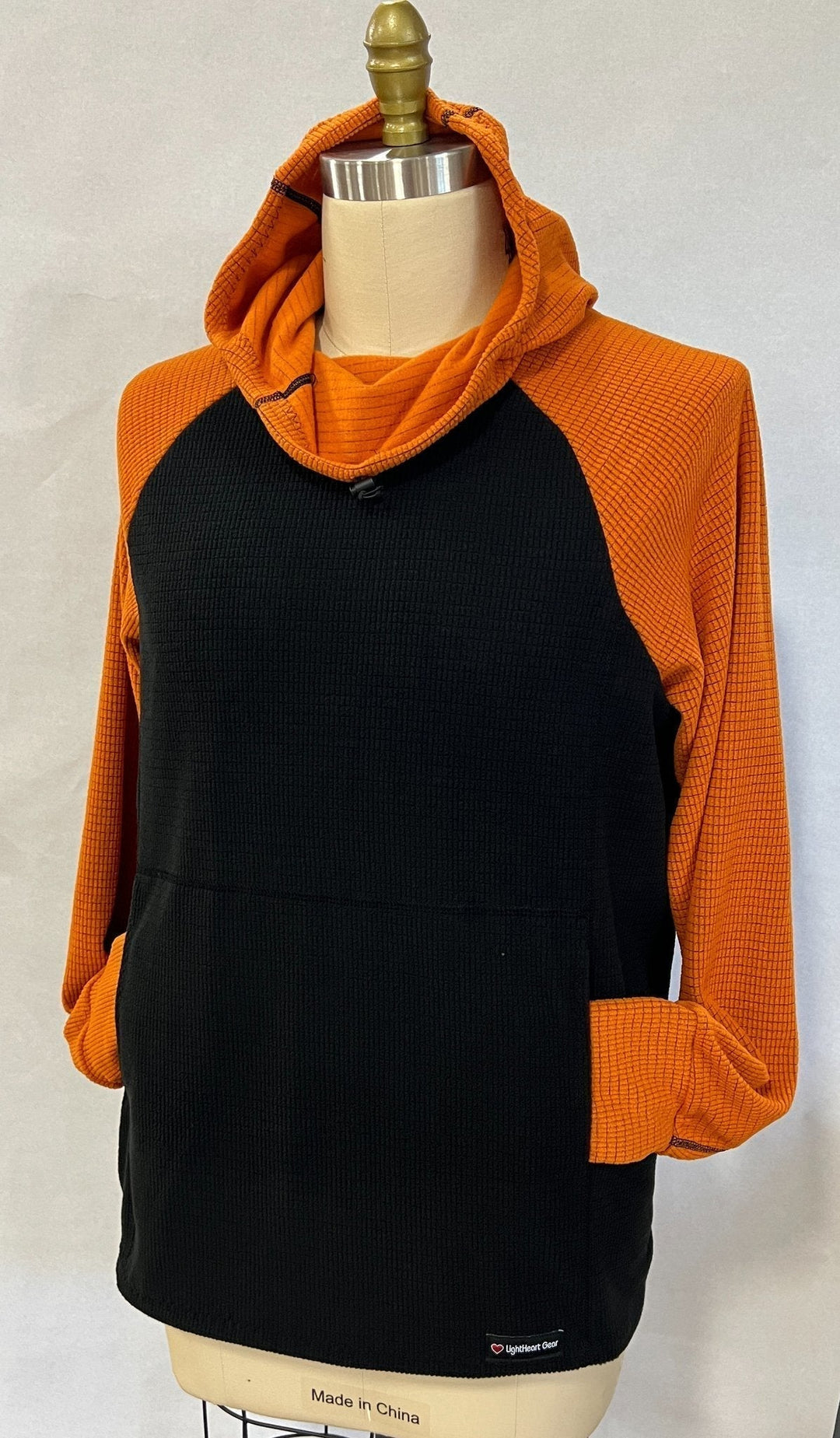 Women's Fleece Hoodie - Black w/ Orange sleeves & hood