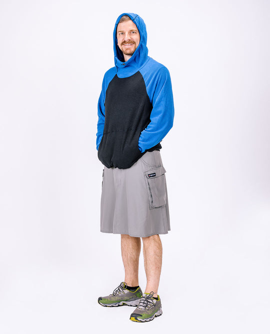 Hiking skirt for men featuring multiple cargo pockets.